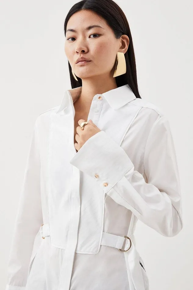 Shirts Women Karen Millen Cotton Poplin Collared Longline Shirt White
