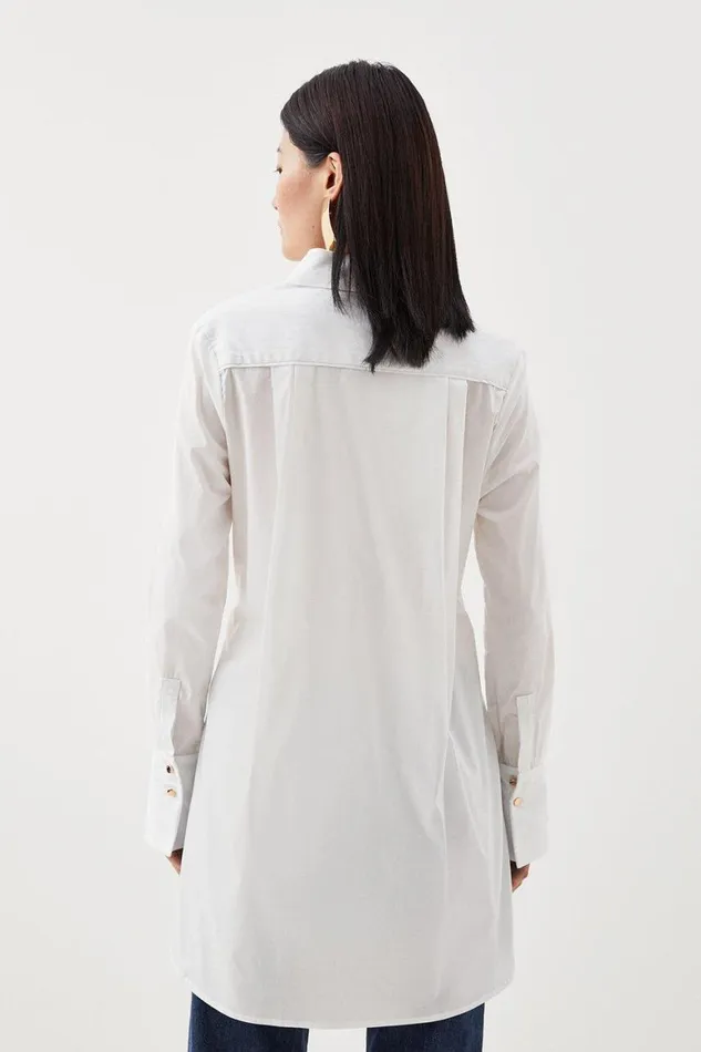 Shirts Women Karen Millen Cotton Poplin Collared Longline Shirt White