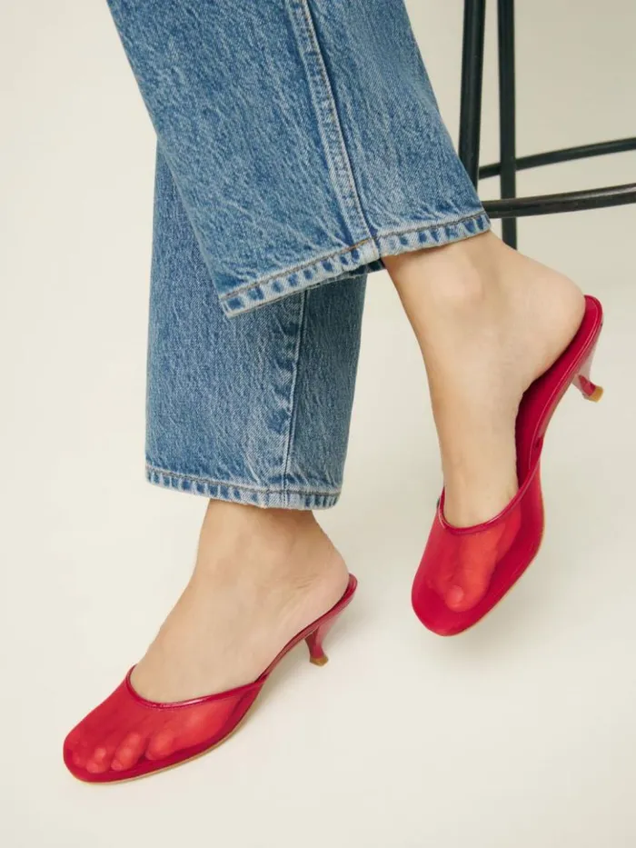 Shoes The Reformation Kalinka Heeled Mule Lipstick Mesh