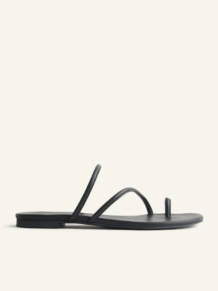 Shoes The Reformation Ludo Toe Ring Strappy Flat Sandal Black