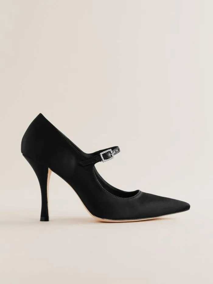 Shoes The Reformation Polly Mary Jane Pump Black Satin