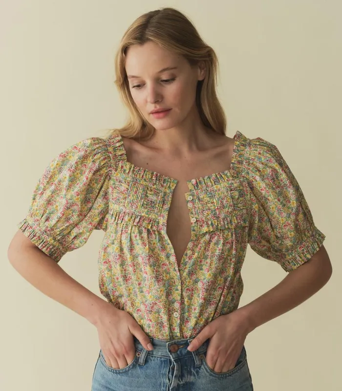 Shop FARLEY TOP Chrysanthemum Sky Floral DEN Tops