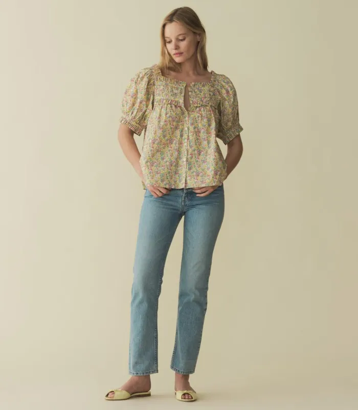 Shop FARLEY TOP Chrysanthemum Sky Floral DEN Tops
