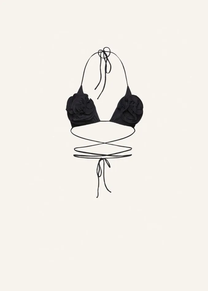 Shop Magda Butrym Beachwear Floral Strappy Triangle Bikini Top In Black