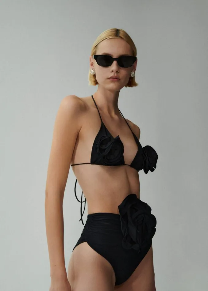 Shop Magda Butrym Beachwear Floral Strappy Triangle Bikini Top In Black Shop Magda Butrym Beachwear Floral Strappy Triangle Bikini Top In Black