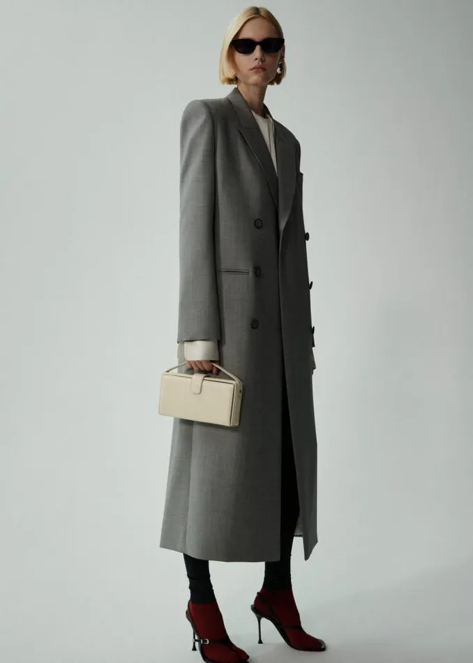 Shop Magda Butrym Coats And Jackets Long Classic Wool Coat In Grey Shop Magda Butrym Coats And Jackets Long Classic Wool Coat In Grey