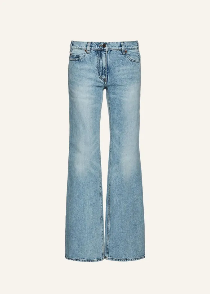 Shop Magda Butrym Denim Lowrise Flare Denim Pants In Faded Blue