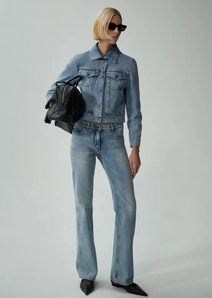 Shop Magda Butrym Denim Lowrise Flare Denim Pants In Faded Blue Shop Magda Butrym Denim Lowrise Flare Denim Pants In Faded Blue
