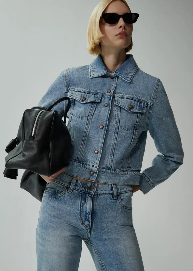 Shop Magda Butrym Denim Lowrise Flare Denim Pants In Faded Blue Shop Magda Butrym Denim Lowrise Flare Denim Pants In Faded Blue