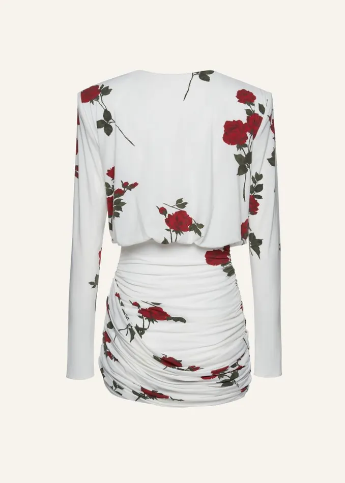 Shop Magda Butrym Dresses Draped Long Sleeve Mini Dress In White Print Shop Magda Butrym Dresses Draped Long Sleeve Mini Dress In White Print