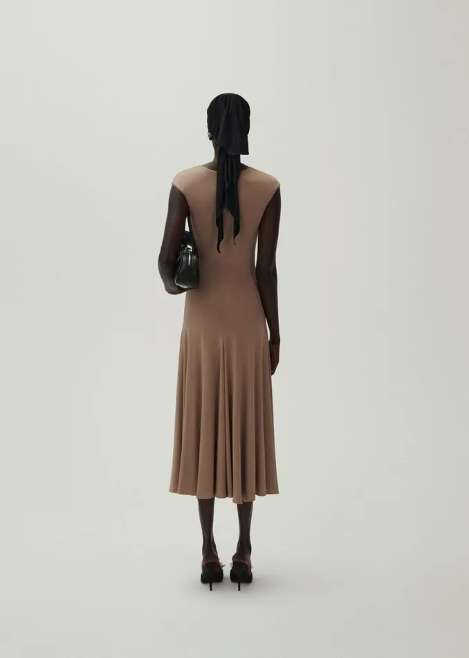 Shop Magda Butrym Dresses Drop Waist Jersey Dress In Beige Shop Magda Butrym Dresses Drop Waist Jersey Dress In Beige
