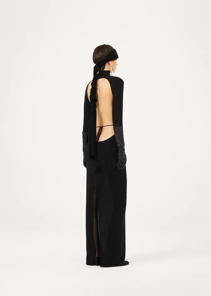 Shop Magda Butrym Dresses Sheer High Neck Maxi Dress In Black Shop Magda Butrym Dresses Sheer High Neck Maxi Dress In Black