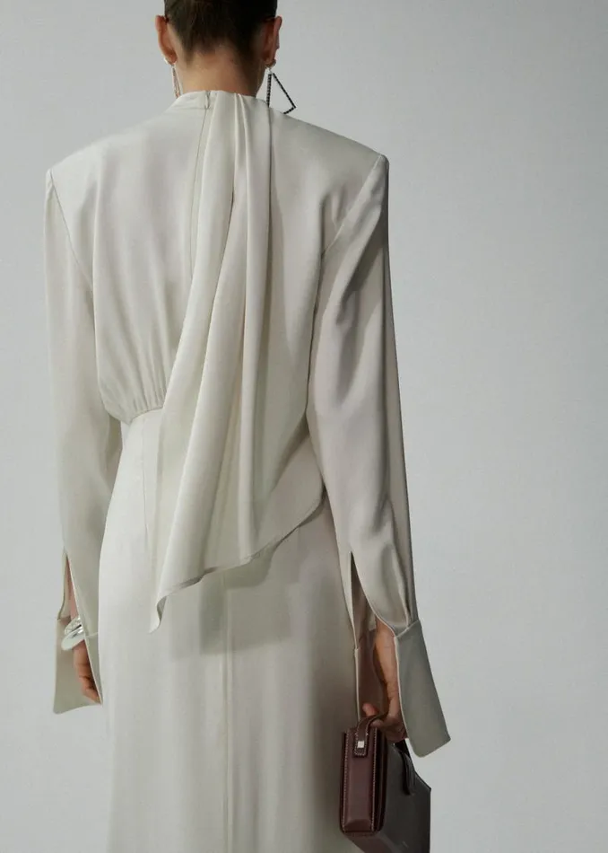 Shop Magda Butrym Dresses Silk Round Neck Gown In Champagne Shop Magda Butrym Dresses Silk Round Neck Gown In Champagne