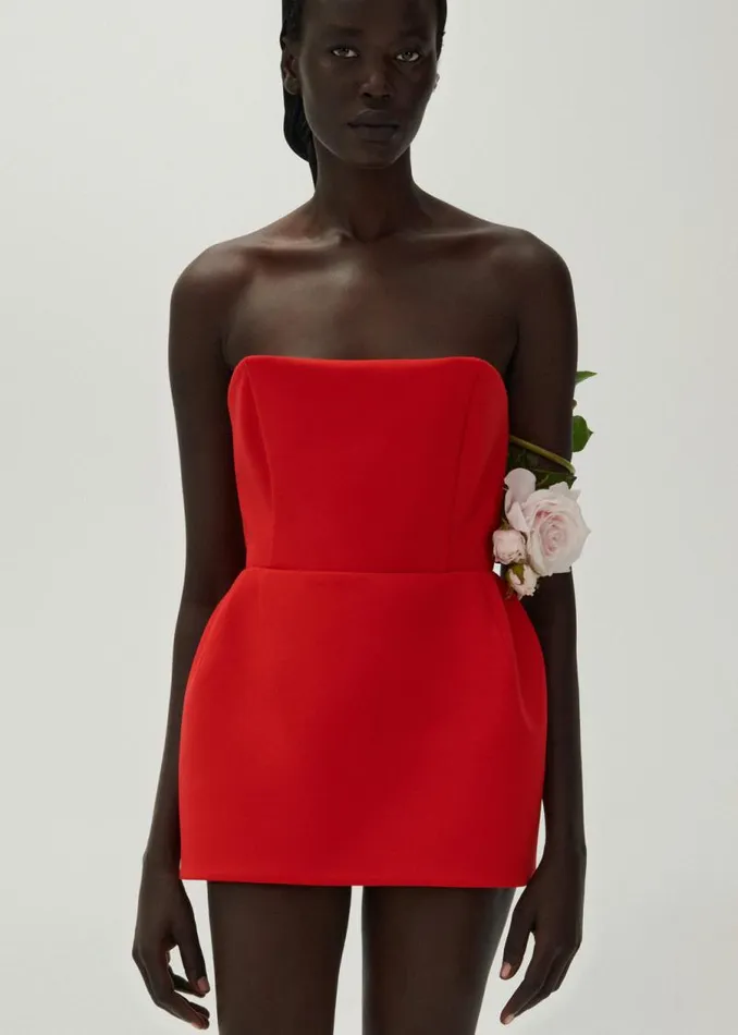 Shop Magda Butrym Dresses Strapless Babydoll Mini Dress In Red Shop Magda Butrym Dresses Strapless Babydoll Mini Dress In Red