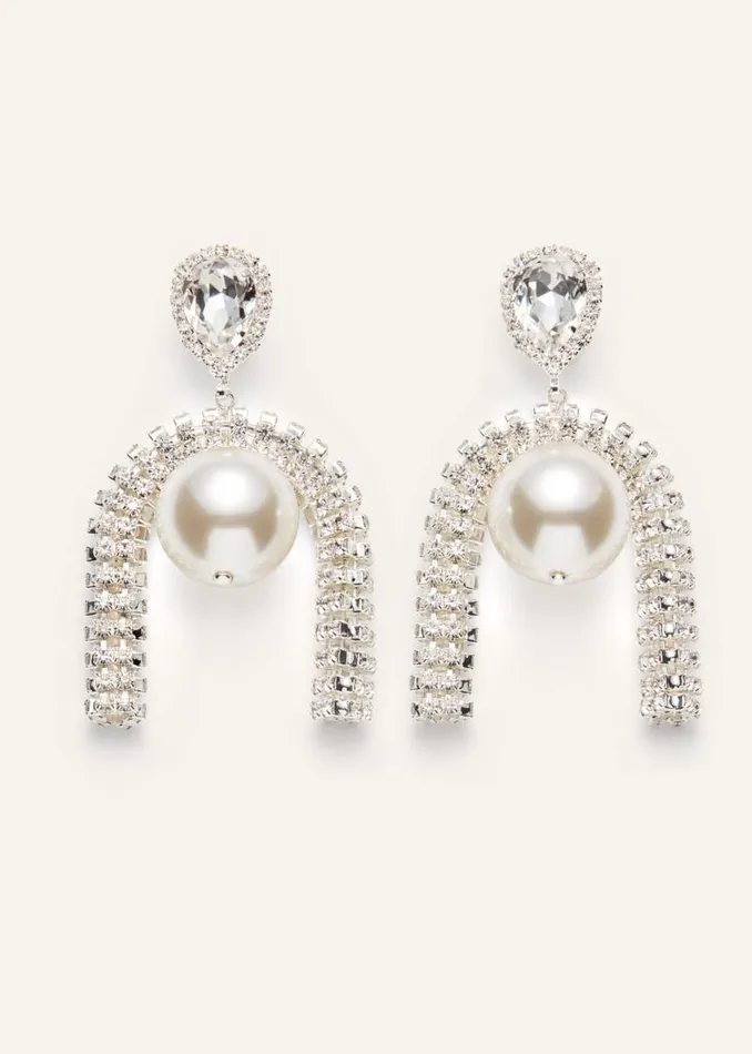 Shop Magda Butrym Jewelry Crystal Mesh Tube Pearl Earrings In Silver