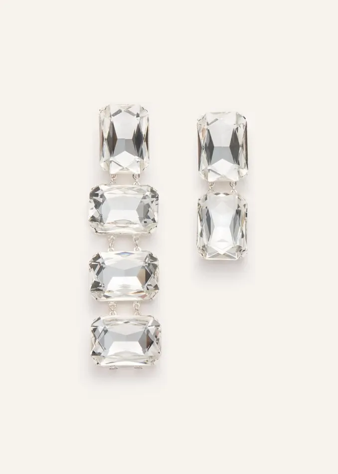 Shop Magda Butrym Jewelry Emerald Cut Multidrop Crystal Earrings In Silver