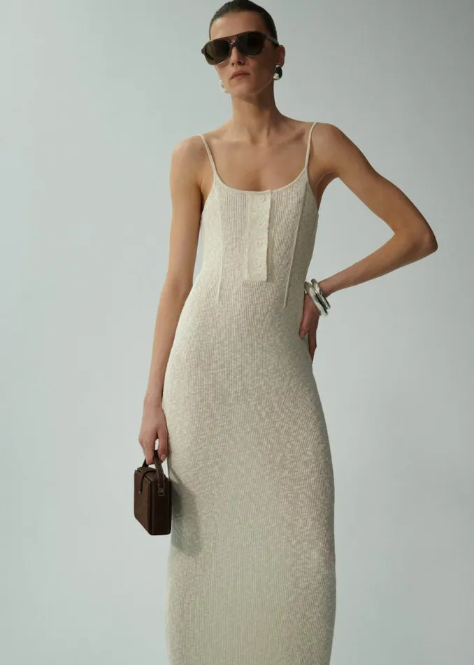 Shop Magda Butrym Knitwear Thin Knit Maxi Dress In Cream Shop Magda Butrym Knitwear Thin Knit Maxi Dress In Cream