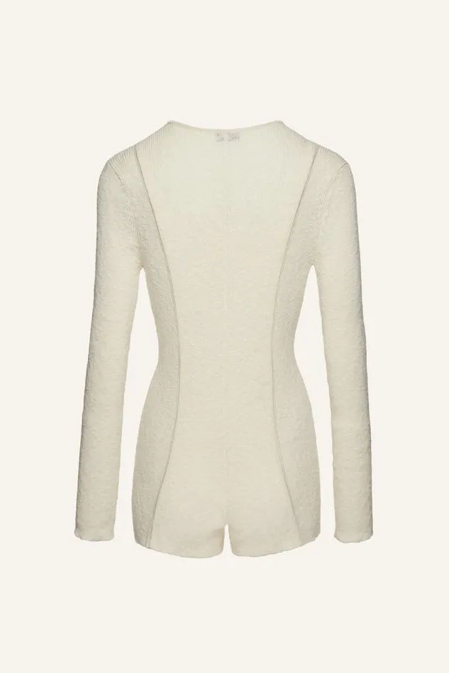 Shop Magda Butrym Knitwear Thin Knit Romper In Cream Shop Magda Butrym Knitwear Thin Knit Romper In Cream