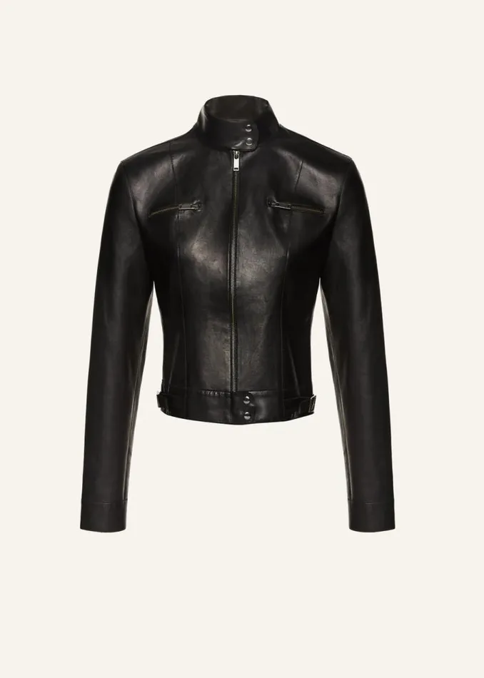 Shop Magda Butrym Leather And Shearling Leather Racing Jacket In Black
