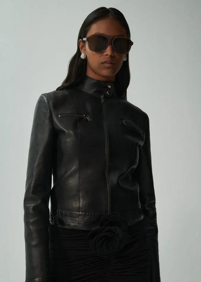 Shop Magda Butrym Leather And Shearling Leather Racing Jacket In Black Shop Magda Butrym Leather And Shearling Leather Racing Jacket In Black