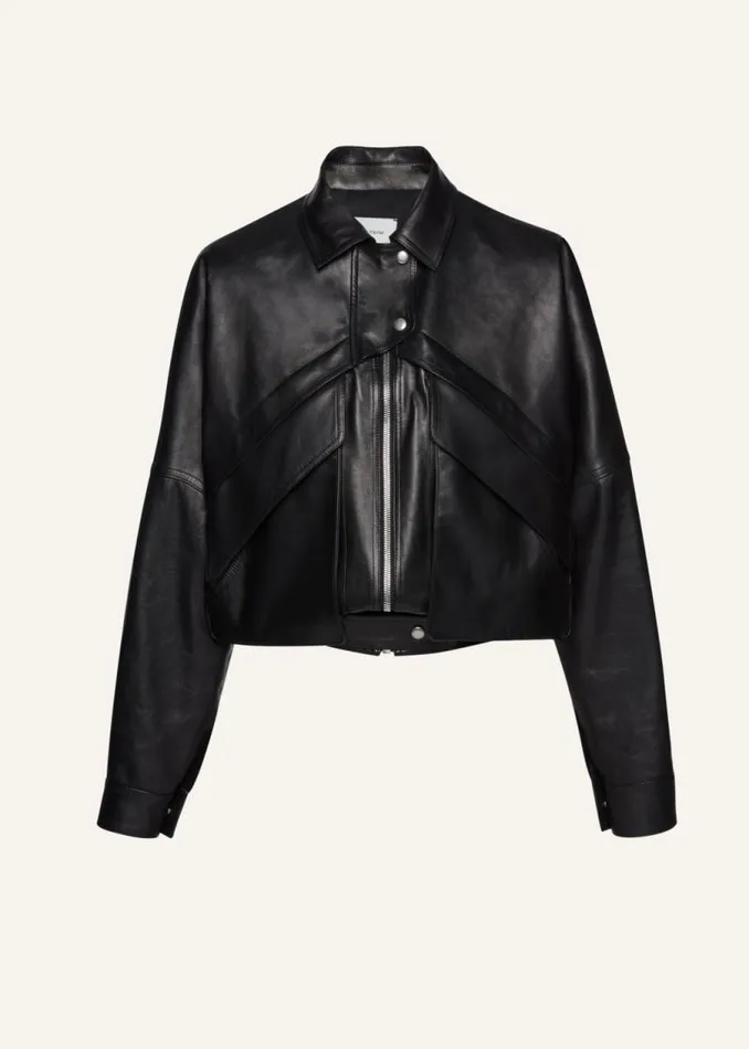 Shop Magda Butrym Leather And Shearling Vintage Bomber Jacket In Black Leather Shop Magda Butrym Leather And Shearling Vintage Bomber Jacket In Black Leather