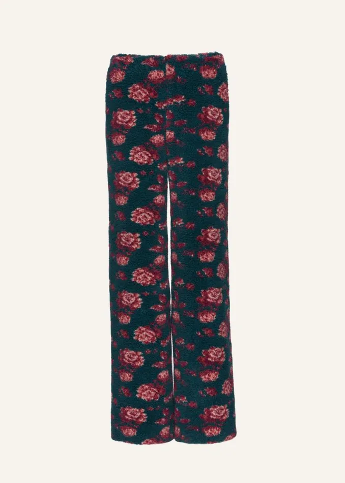 Shop Magda Butrym Pants Oversized Fleece Pants In Dark Green Floral Print