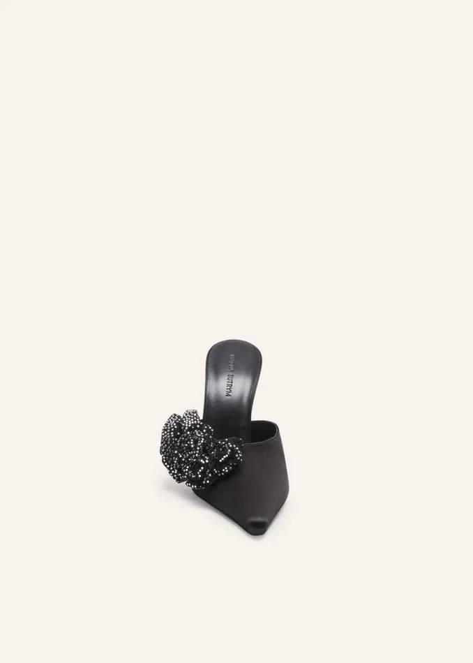 Shop Magda Butrym Shoes Crystal Flower Appliqu Pointed Mules In Black Satin Shop Magda Butrym Shoes Crystal Flower Appliqu Pointed Mules In Black Satin