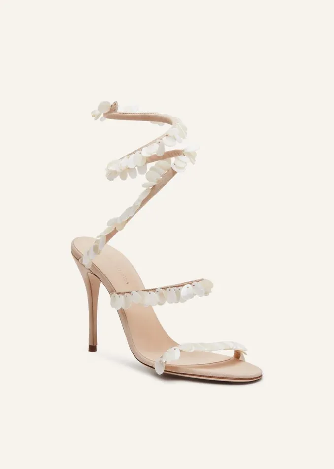 Shop Magda Butrym Shoes Mother Of Pearl Spiral Sandals In Beige Shop Magda Butrym Shoes Mother Of Pearl Spiral Sandals In Beige