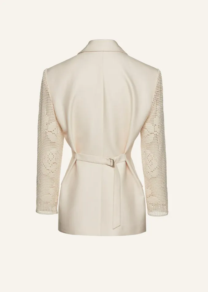 Shop Magda Butrym Tailoring And Suits Lace Crochet Hourglass Blazer In Beige Shop Magda Butrym Tailoring And Suits Lace Crochet Hourglass Blazer In Beige