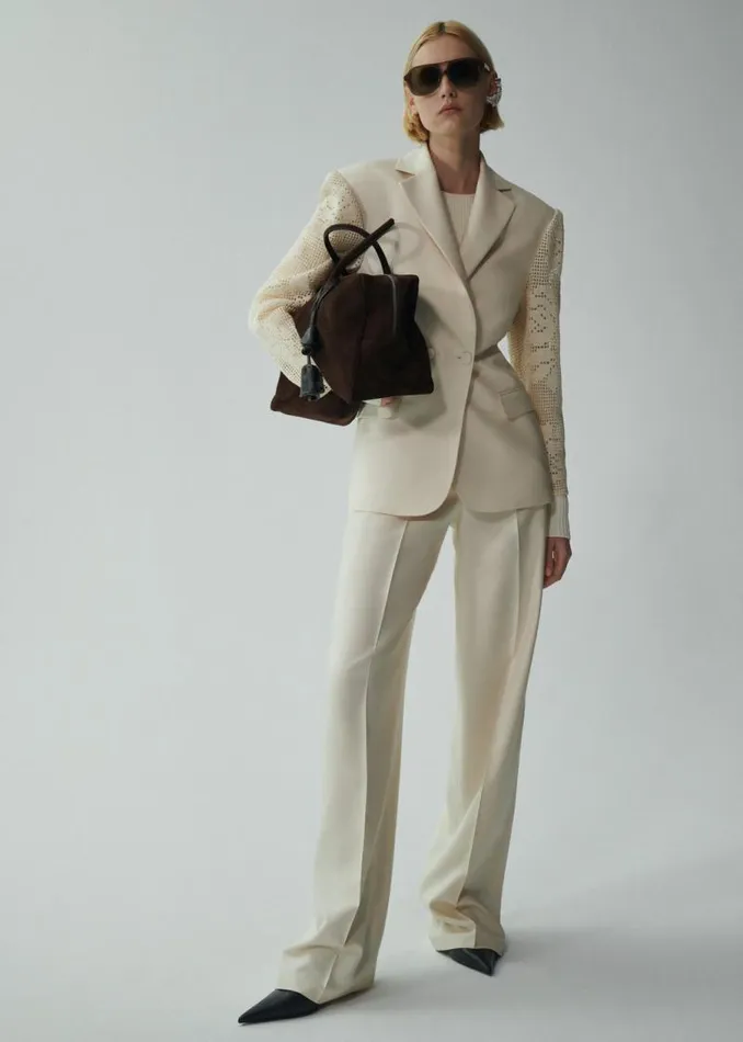 Shop Magda Butrym Tailoring And Suits Lace Crochet Hourglass Blazer In Beige Shop Magda Butrym Tailoring And Suits Lace Crochet Hourglass Blazer In Beige