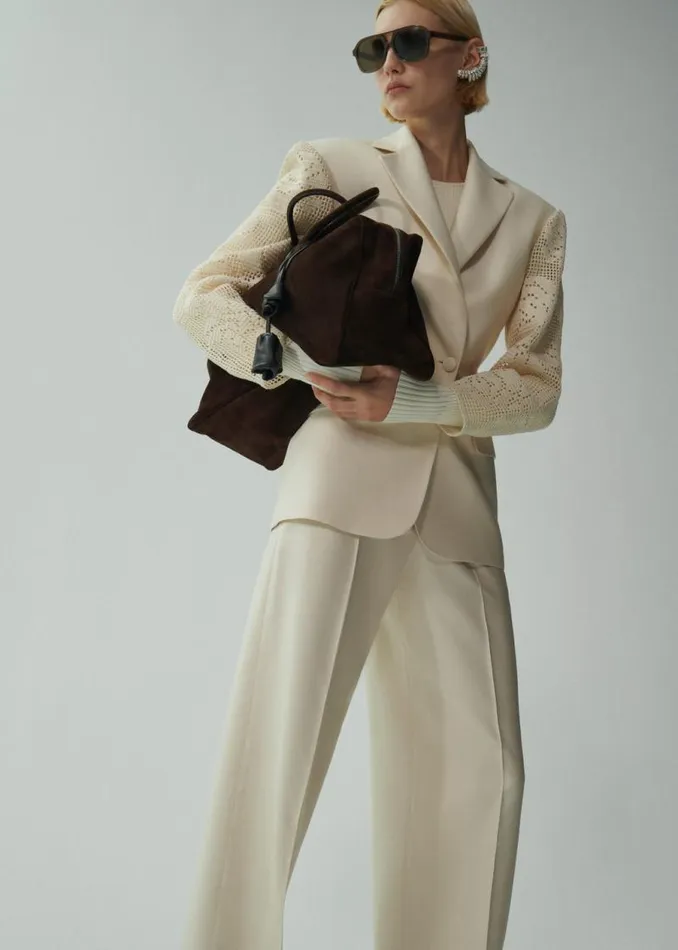 Shop Magda Butrym Tailoring And Suits Lace Crochet Hourglass Blazer In Beige Shop Magda Butrym Tailoring And Suits Lace Crochet Hourglass Blazer In Beige
