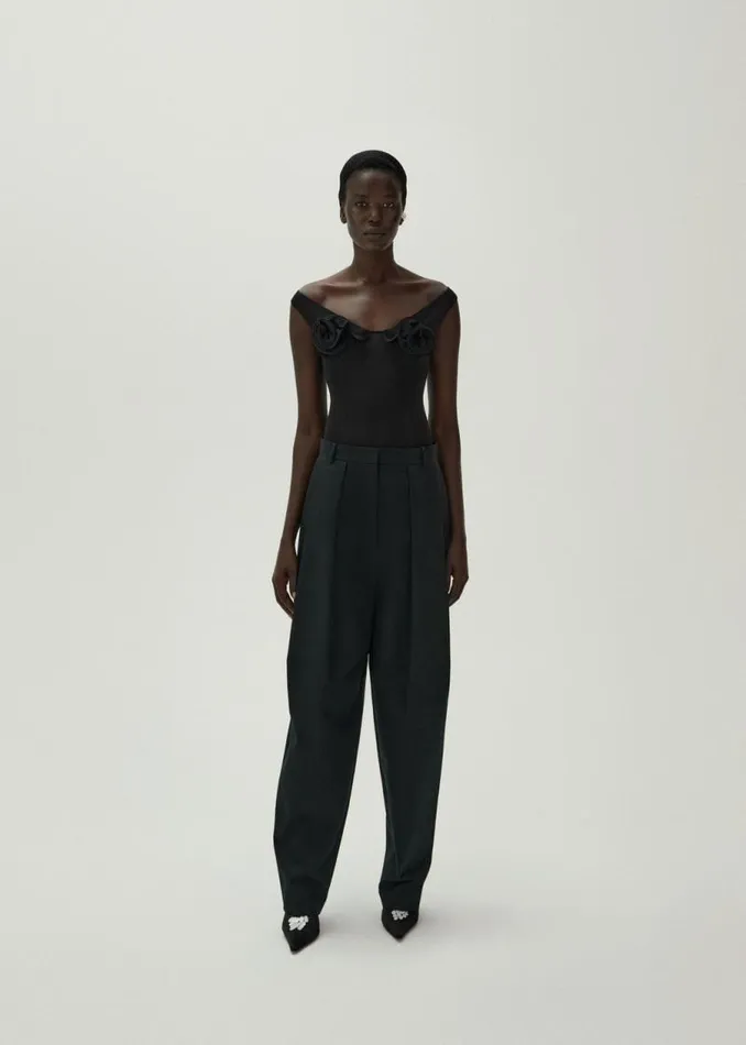 Shop Magda Butrym Tailoring And Suits Tapered Cotton Trousers In Black Shop Magda Butrym Tailoring And Suits Tapered Cotton Trousers In Black