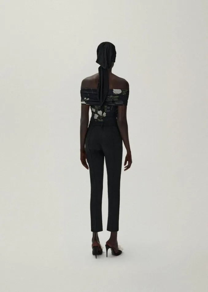 Shop Magda Butrym Tops Off Shoulder Mesh Top In Black Print Shop Magda Butrym Tops Off Shoulder Mesh Top In Black Print