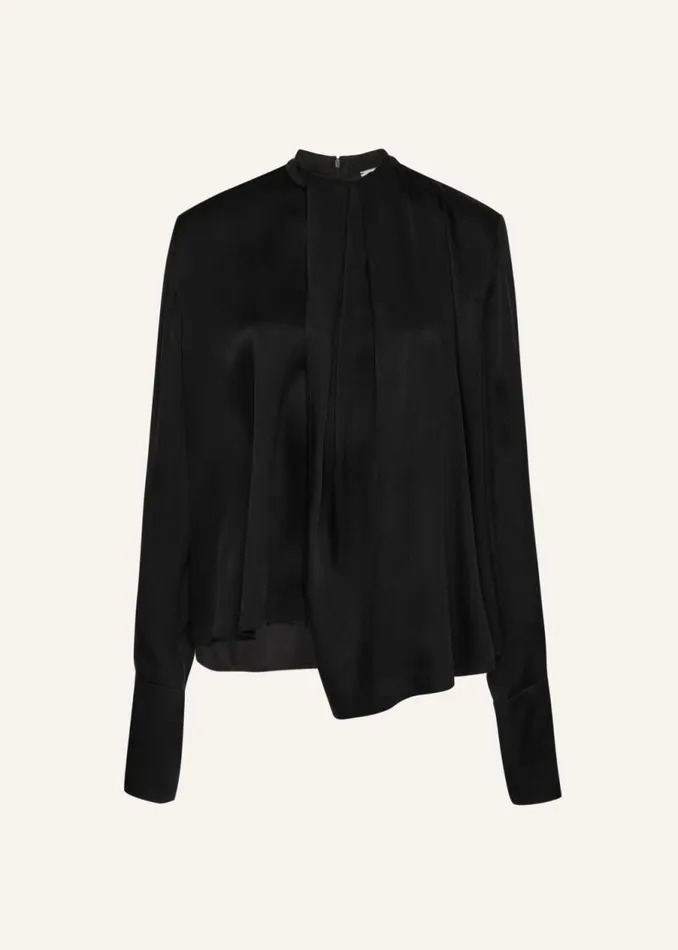 Shop Magda Butrym Tops Round Neck Silk Blouse In Black