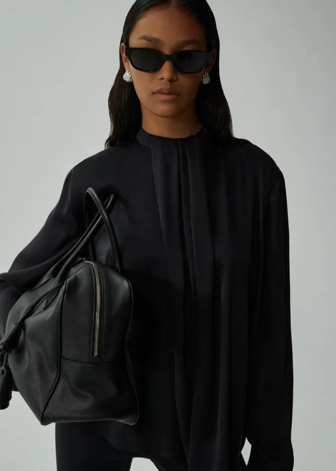 Shop Magda Butrym Tops Round Neck Silk Blouse In Black Shop Magda Butrym Tops Round Neck Silk Blouse In Black