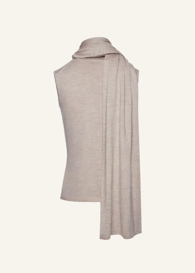 Shop Magda Butrym Tops Sleeveless High Neck Knit Top In Beige Shop Magda Butrym Tops Sleeveless High Neck Knit Top In Beige