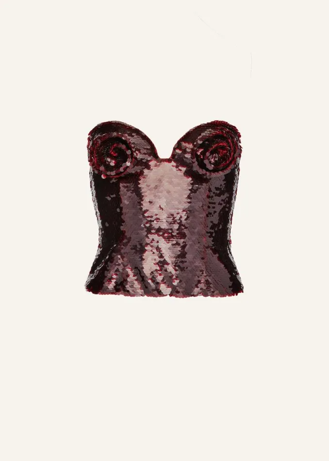 Shop Magda Butrym Tops Strapless Sequin Corset Top In Burgundy