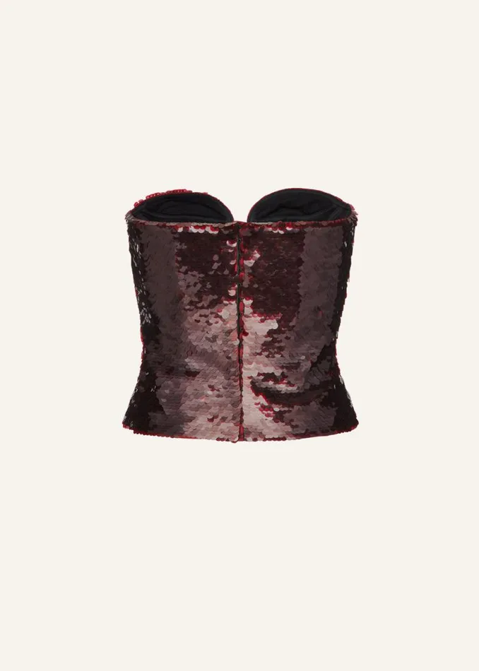 Shop Magda Butrym Tops Strapless Sequin Corset Top In Burgundy Shop Magda Butrym Tops Strapless Sequin Corset Top In Burgundy
