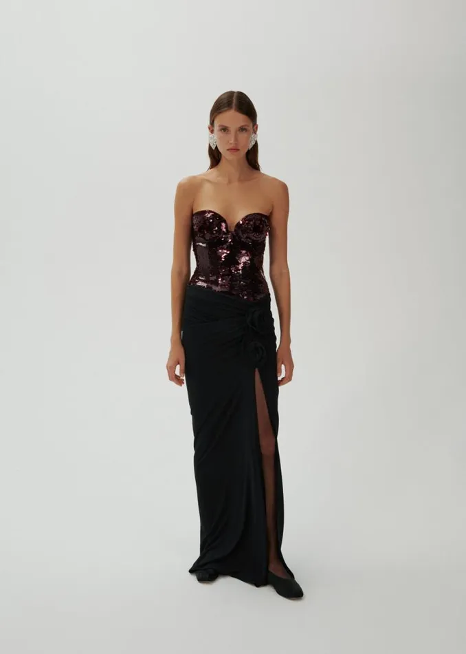 Shop Magda Butrym Tops Strapless Sequin Corset Top In Burgundy Shop Magda Butrym Tops Strapless Sequin Corset Top In Burgundy