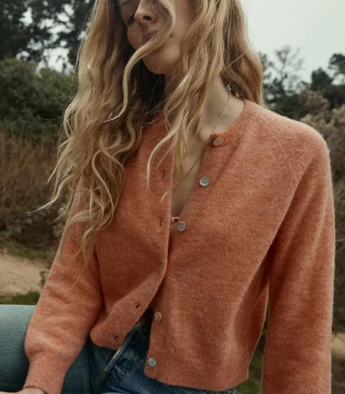 Shop PETRA CARDIGAN Coral DEN Knitwear