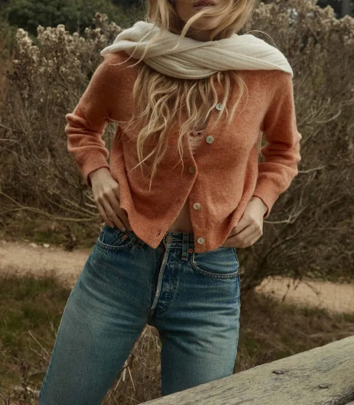 Shop PETRA CARDIGAN Coral DEN Knitwear