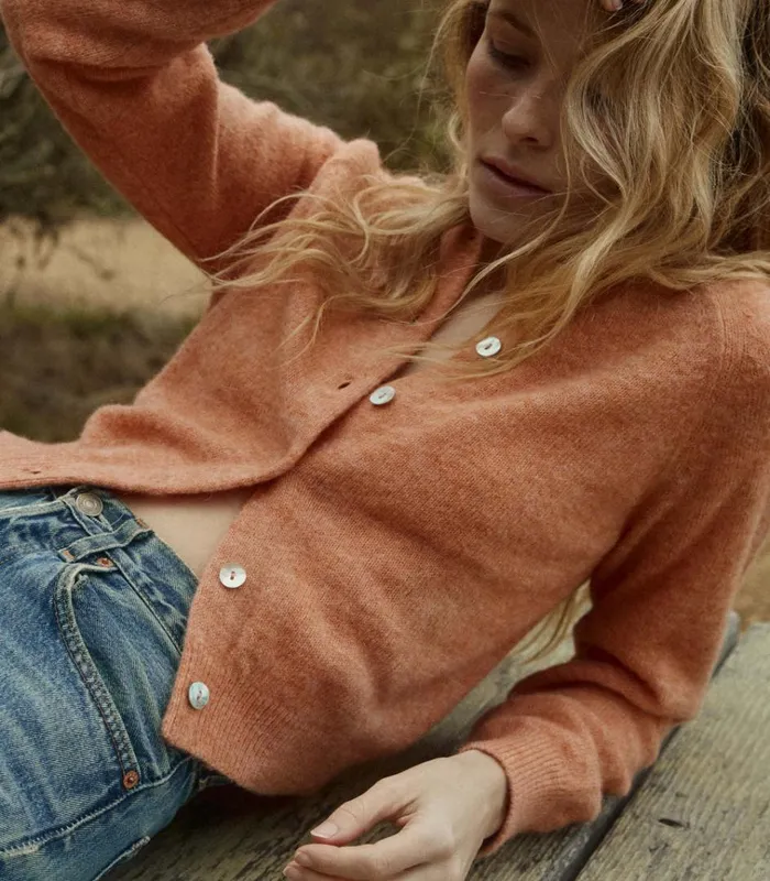 Shop PETRA CARDIGAN Coral DEN Knitwear