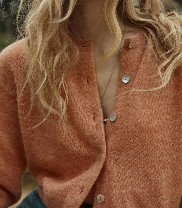 Shop PETRA CARDIGAN Coral DEN Knitwear