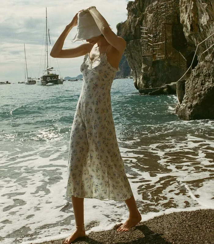 Shop SANDIA DRESS Bleu Frolicking Floral DEN Dresses