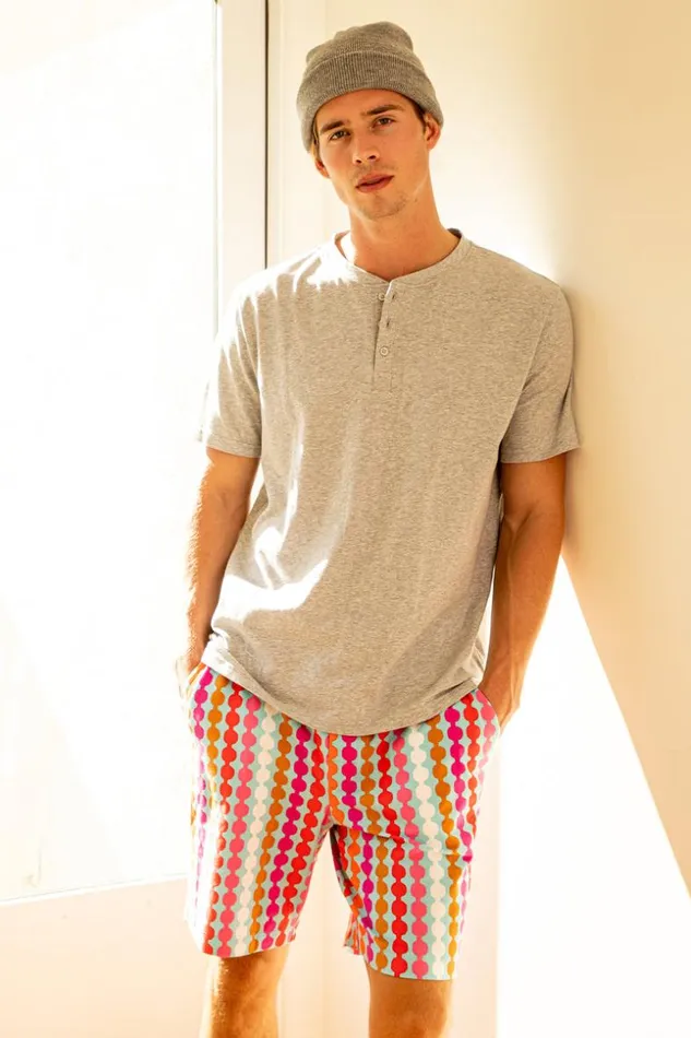 SHOP Trina Turk MEN039S SLEEPWEAR POM MEN039S SHORT SLEEVE HENLEY BOXER SHORT PJ SET