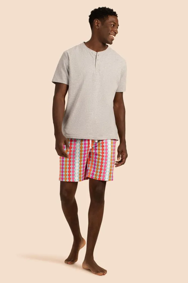 SHOP Trina Turk MEN039S SLEEPWEAR POM MEN039S SHORT SLEEVE HENLEY BOXER SHORT PJ SET