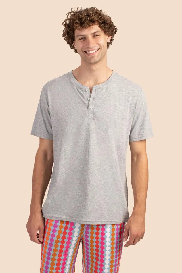SHOP Trina Turk MEN039S SLEEPWEAR POM MEN039S SHORT SLEEVE HENLEY BOXER SHORT PJ SET