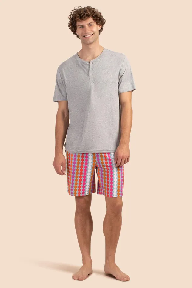 SHOP Trina Turk MEN039S SLEEPWEAR POM MEN039S SHORT SLEEVE HENLEY BOXER SHORT PJ SET