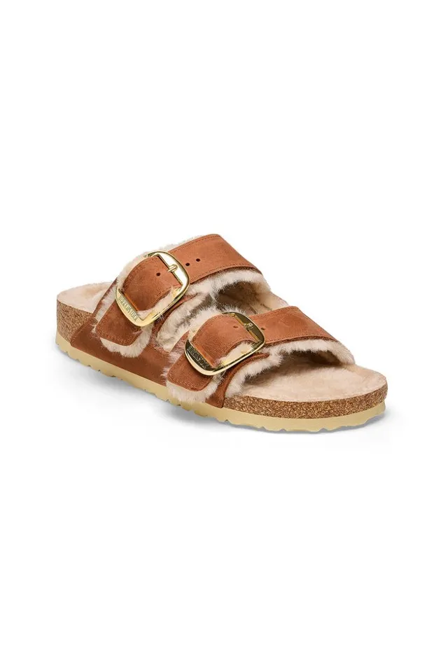 SHOP Trina Turk SHOES WOMEN039S ARIZONA SHEARLING COGNAC BIG BUCKLE SANDAL