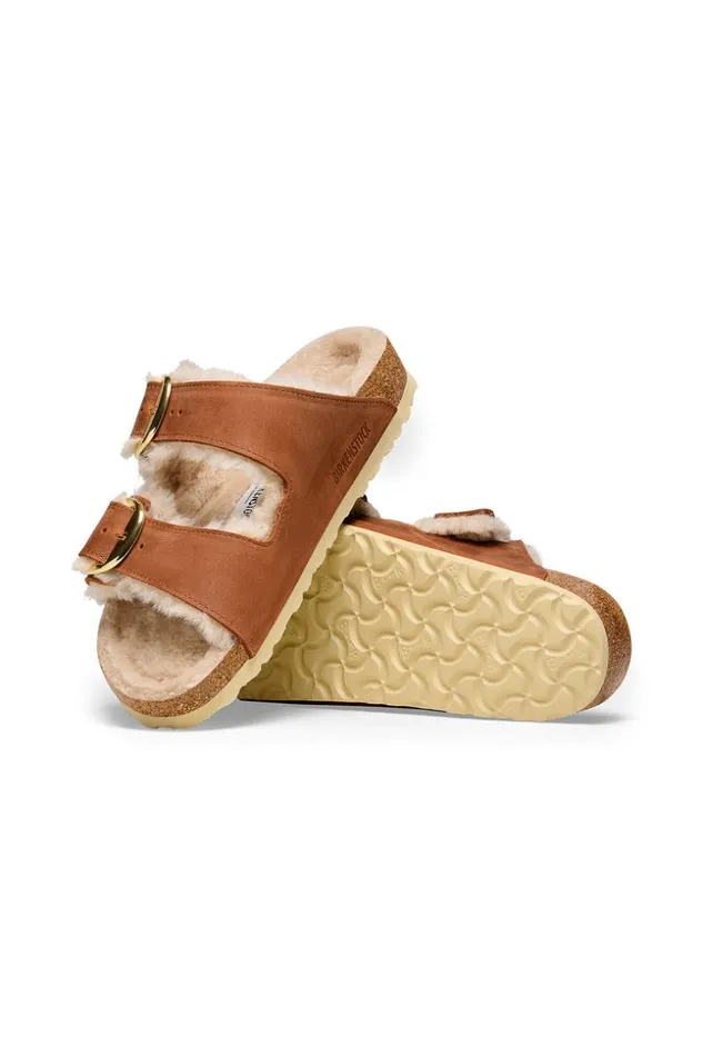 SHOP Trina Turk SHOES WOMEN039S ARIZONA SHEARLING COGNAC BIG BUCKLE SANDAL